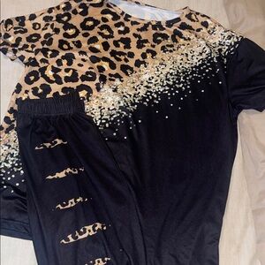 Teen SHEIN Black and Tan leopard Shorts set ( worn once )